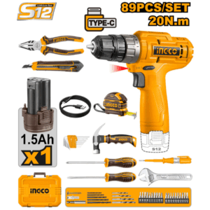 TALADRO 12V 10MM C/C USB + MALETIN Y 89 ACCESORIOS (INGCO)